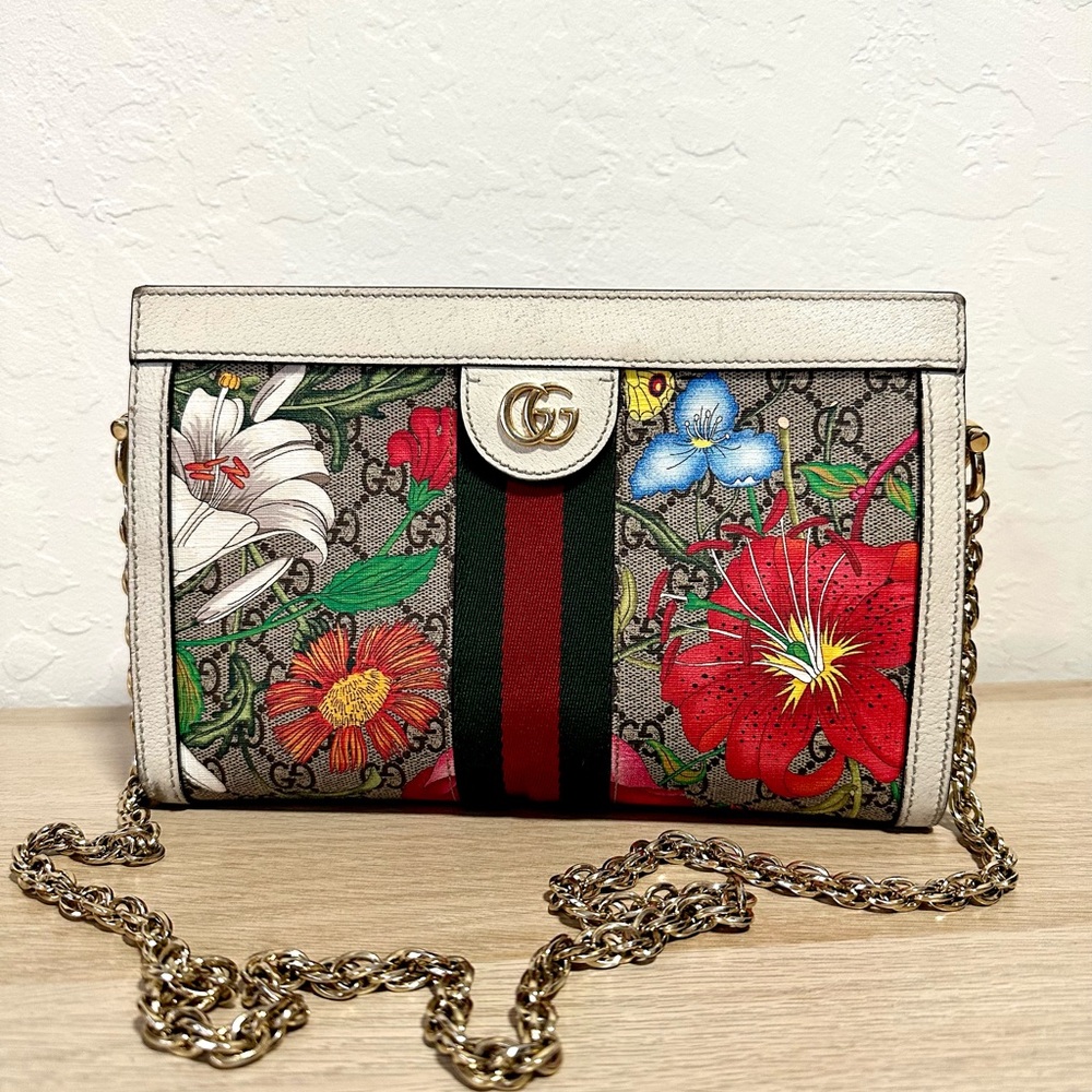 Gucci Floral Crossbody Bag with Gold Chain